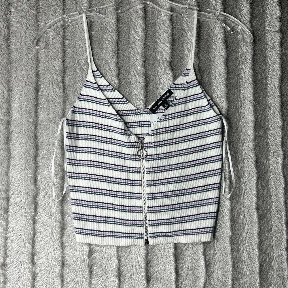 kendall and kylie pacsun zip up tank‎ top women's small striped